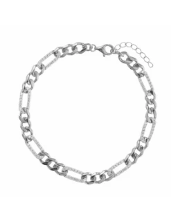 136P0221 Pulsera Plata Rodiada Salvatore Cadena Figaro Con Circonitas