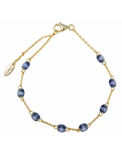 136P0235 Pulsera Plata Chapada Dorada Salvatore Circonitas Lenticulares Azul Zafiro.