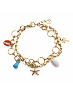 14273P01012 Pulsera Acero Ip Dorado Viceroy Fashion Doble Cadena Con Concha