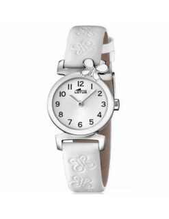 15948/1 * Reloj Niña Lotus Mariposas Acero Correa Piel Esfera Blanca