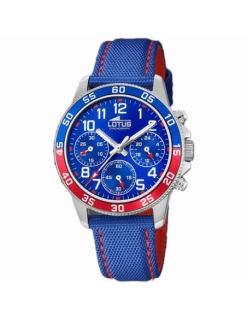 1851/4 * Reloj Niño Acero Lotus Cronógrafo Correa Azul Y Rojo