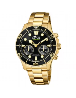 18802/2 * Reloj Hombre Acero IP Dorado Lotus Hibrido Esfera Negra