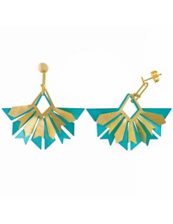 203A0333 Pendientes Plata Chapada Dorada Salvatore Doble Oro Y Verde. Rombo Y Símil Azteca.