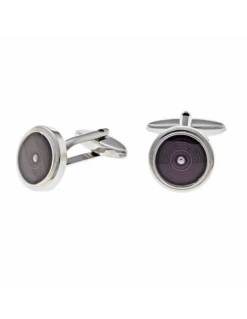 270HA002 - Gemelos Salvatore De Acero Redondos Con Centro De Resina Esmalte Morado