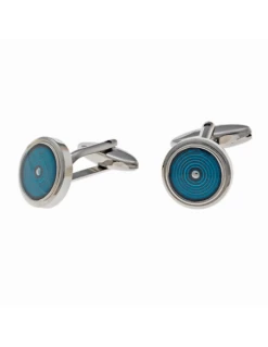 270HA003 - Gemelos Salvatore De Acero Redondos Con Centro De Resina Esmalte Azul.