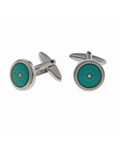 270HA004 - Gemelos Salvatore De Acero Redondos Con Centro De Resina Esmalte Verde.