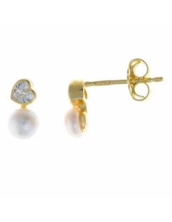 272A0030 Pendientes Plata Bañada Oro. Salvatore. Tu Y Yo Circonita Corazón Y Perla De Agua Dulce.