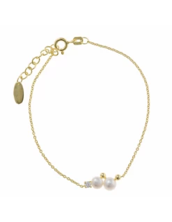 272P0001 Pulsera Plata Chapada Dorada Salvatore Dos Perlas Cultivada Y Circonita En Garras.