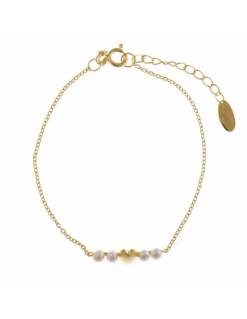 272P0009 Pulsera Plata Chapada Dorada Salvatore Cadena Bilbao Perlas Y Corazón.