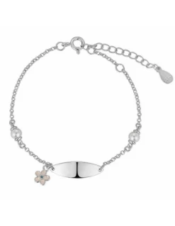 9123348 Esclava Niña Plata Rodiada Lucia Martin Flor Esmalte Y Perla