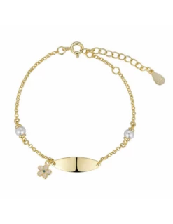 9123349 Esclava Niña Plata Chapada Lucia Martin Flor Esmalte Y Perla