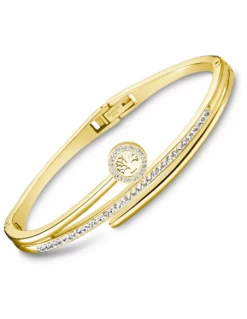 Brazalete Acero Ip Dorado Arbol De La Vida Circonitas