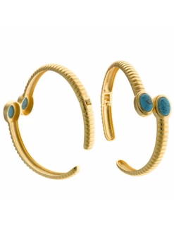 Brazalete Plata Chapada Dorada Salvatore Galonado Con Turquesas Oval