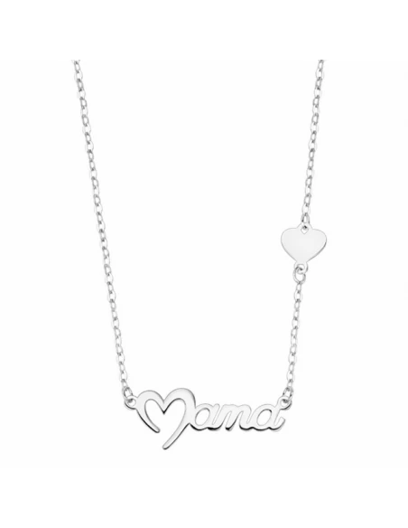 Colgante Lotus Silver "Mamá" Con Corazón En Cadena