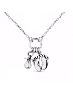 Collar Plata De Ley Maternidad.Dos Colgantes:Piés Y Chupete
