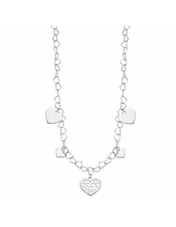 Collar Plata Lotus Silver Cadena Y Colgantes Corazones