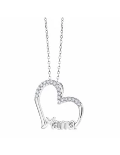 Collar Plata Lotus Silver Corazón Con Circonitas Y Mamá