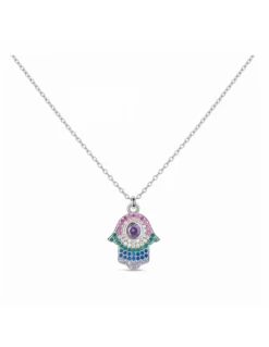 Collar Plata Rodiada Lucía Martín Mano Hamsa Multicolor
