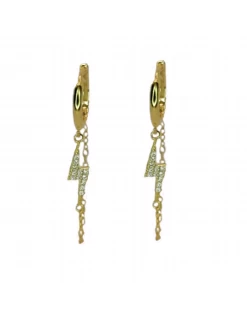 DE183D * Pendientes Plata. Criolla Con Cadenas Y Rayo Circonitas