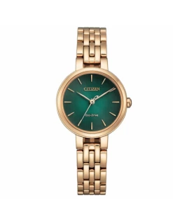 EM0993-82Z * Reloj Mujer Acero IP Rosa Citizen Eco-Drive. Esfera Verde.
