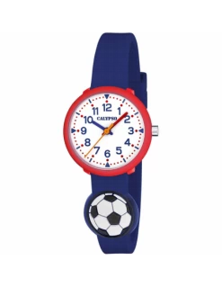 K5845/6 Reloj Niño-Niña Calypso Caja Roja Y Correa Azul Con Balon Y Esfera Blanca