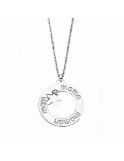 LP1582-1/5 * Collar Plata Lotus Silver Círculo Circonita Mamá 1 Niño