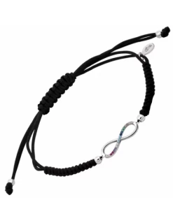LP1872-2/5 Pulsera Plata Lotus Silver Infinito Y Circonitas Multicolor Nylon Negro