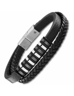 LS2102-2/1 Pulsera Hombre Acero Lotus Style Piel Negra.