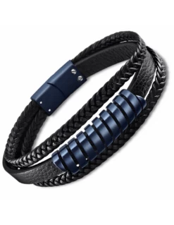 LS2208-2/2 Pulsera Hombre Acero Ip Azul Lotus Silver Triple Piel Negra
