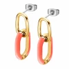 LS2330-4/4 Pendientes Acero IP Dorado Lotus Style 2 Eslabones Oval Esmalte Coral