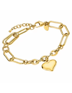 LS2334-2/2 Pulsera Acero IP Dorado Lotus Style Eslabones Y Corazón