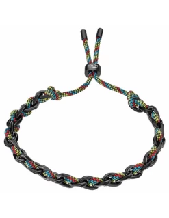LS2376-2/1 Pulsera Acero Ip Negro Lotus Style Eslabón Forzado Con Nylon Multicolor