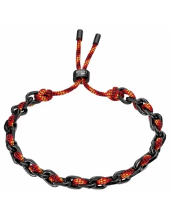 LS2376-2/4 Pulsera Acero Ip Negro Lotus Style Eslabón Forzado Con Nylon Am/Rojo