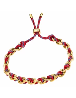 LS2378-2/2 Pulsera Acero Ip Dorado Lotus Style Eslabón Forzado Con Nylon Rojo Entrelazado