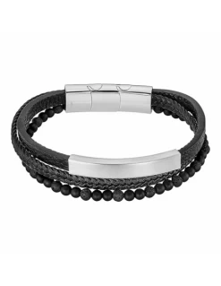 LS2406-2/1 Pulsera Hombre Acero Lotus Style Triple Piel Negra Y Piedras Negras