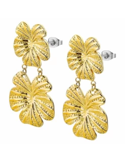 LS2436-4/2 Pendientes Acero IP Dorado Lotus Style Dos Flores