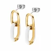 Pendientes Acero IP Dorado Lotus Style 2 Eslabones Oval Esmalte Blanca -Tienda De Joyería De Moda pendientes acero ip dorado lotus style 2 eslabones oval esmalte blanca