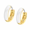Pendientes Acero IP Dorado Lotus Style Aro Con Esmalte Blanco -Tienda De Joyería De Moda pendientes acero ip dorado lotus style aro con esmalte blanco