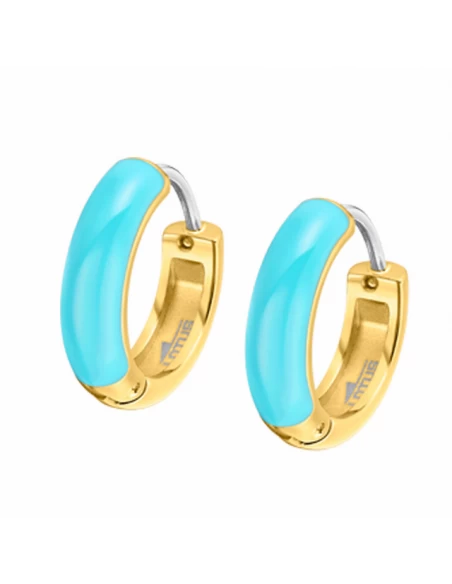 Pendientes Acero IP Dorado Lotus Style Aro Con Esmalte Turquesa 3 Pendientes Acero IP Dorado Lotus Style Aro Con Esmalte Turquesa