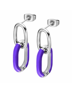 Pendientes Acero Lotus Style 2 Eslabones Oval Esmalte Colores