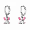 Pendientes De Niña. Plata. Aro Con Elefante Esmaltado.