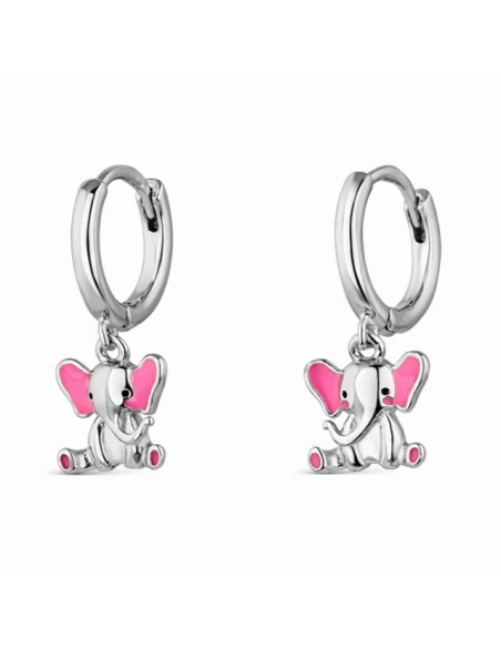 Pendientes De Niña. Plata. Aro Con Elefante Esmaltado. 3 Pendientes De Niña. Plata. Aro Con Elefante Esmaltado.