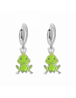 Pendientes De Niña.Plata. Criolla De 10 Mm ø, Con Rana Esmaltada Collgante