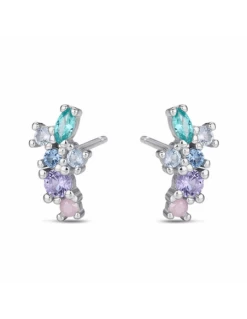 Pendientes De Plata Rodiada. Seis Circonitas Multicolor Y Diversas Tallas. Tamaño 12 Mm.