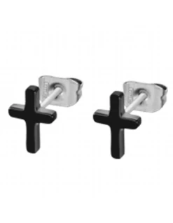 Pendientes Hombre Acero Ip Negro Lotus Style Cruz