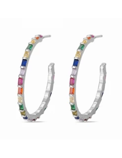 Pendientes Plata Aro 30 Mm. Baguettes Multicolor