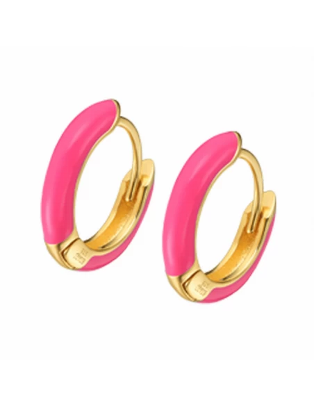 Pendientes Plata Baño Oro Lotus Silver Aro Esmalte Rosa 3 Pendientes Plata Baño Oro Lotus Silver Aro Esmalte Rosa