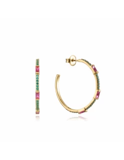 Pendientes Plata Baño Oro Viceroy Jewells Aro Piedras Color