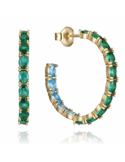 Pendientes Plata Baño Oro Viceroy Jewels Aro Piedras Verdes Y Azules