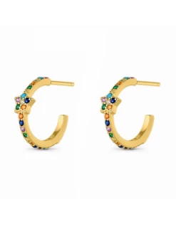 Pendientes Plata Chapada Aro 15 Mm. Estrella Multicolor